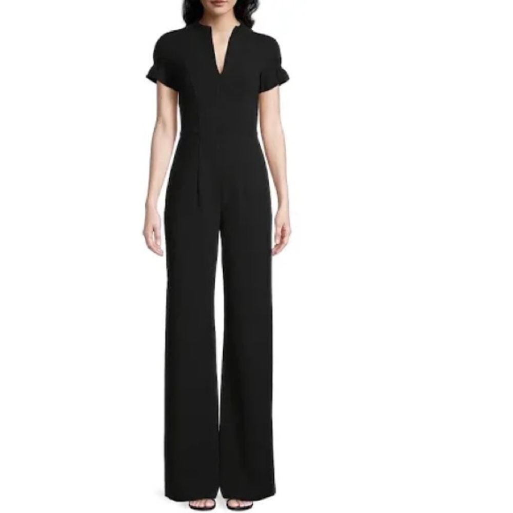 Black Halo Black Short-Sleeve Wide-Leg Jumpsuit - Picture 3 of 10